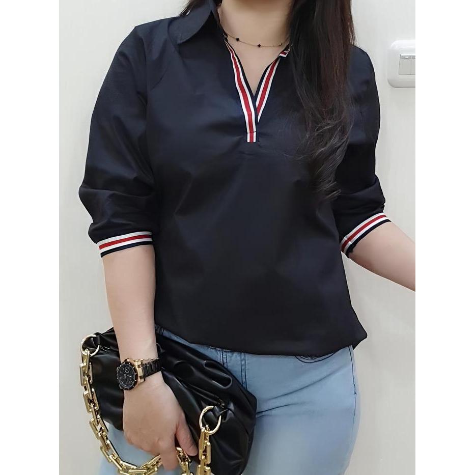 Best Seller Kemeja Wanita Putih Casual Cotton Stretch V-Neck Kemeja Korea Kemeja Putih Baju Katun -