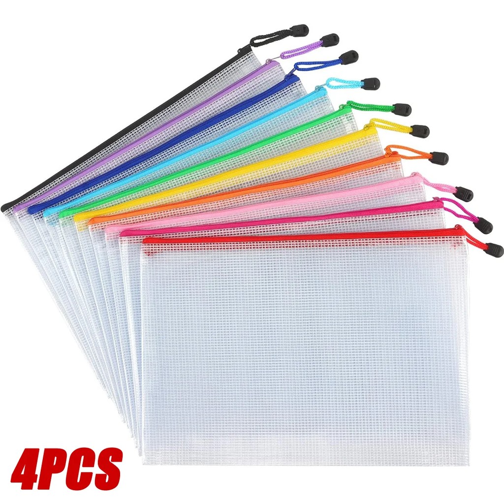 PVC Stationery Storage Bag Folder File Mesh Zipper Pouch A4 A5 A6 A3 Document Bag File Folders