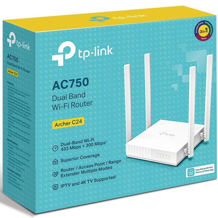 Dual-Band Wi-Fi Router 4 Antena Tp-Link Archer C24 Ac750 Wireless
