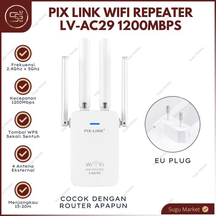 Pix Link Wifi 1200Mbps 5G 2.4Ghz Repeater Router Wireless Pix Link Jangkauan Wifi Optimal Ac29