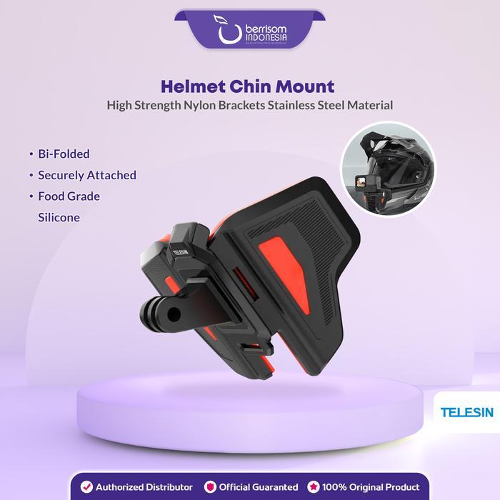 TELESIN Helmet Chin Mount Bracket Helm Mounting Strap Motor MotoVlog MERAH For Action Cam Camera