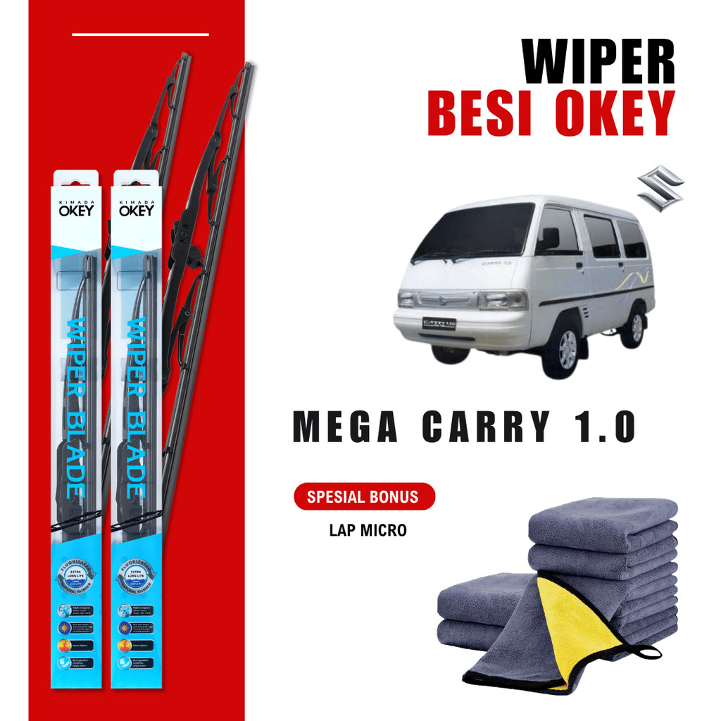 Wiper Suzuki Carry 1.0 Konvensional Kaca Depan Mobil Free Lap Microfiber