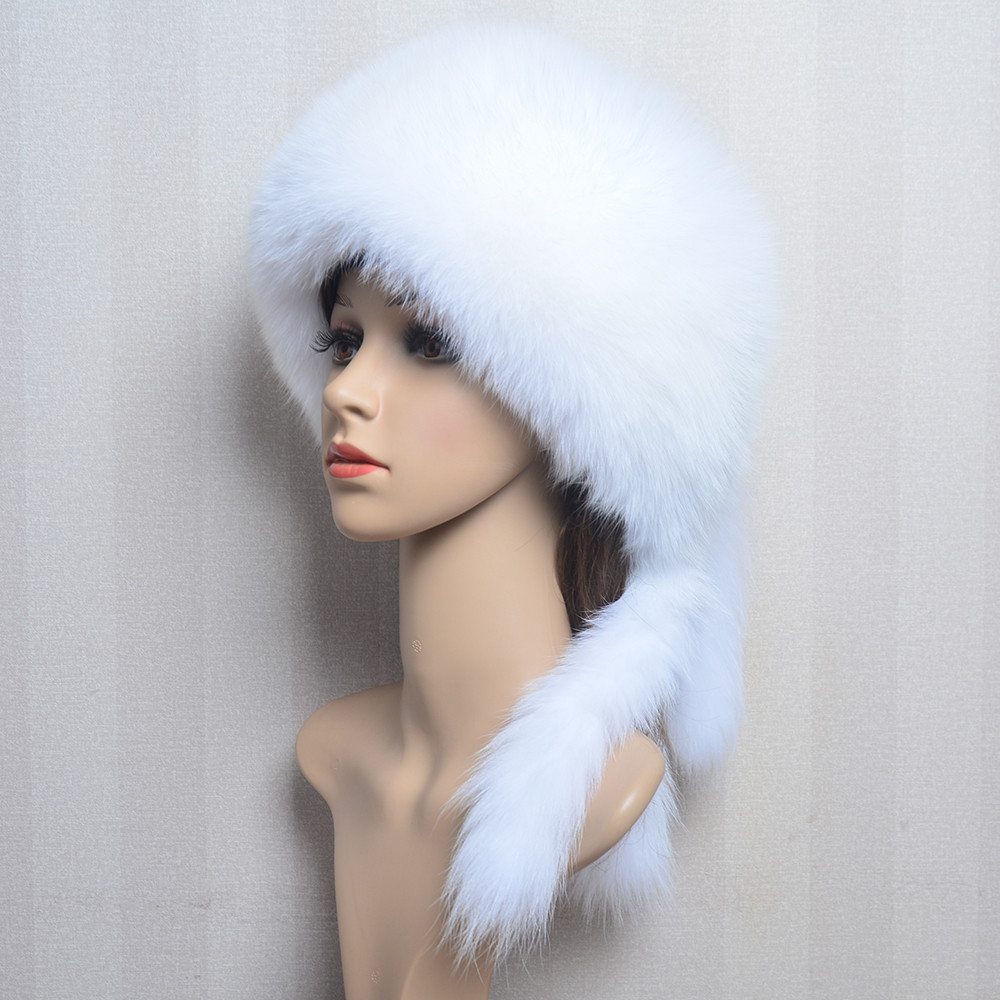 WOMEN'S RUSSIAN USHANKA AVIATOR TRAPPER FOX FUR BOMBERS HAT REAL FOX FUR HATS MONGOLIAN HAT THICK