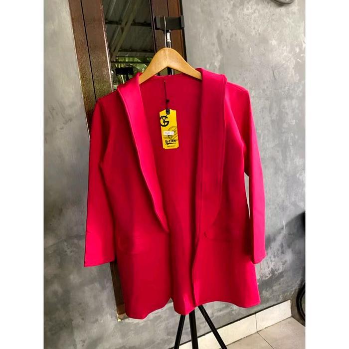 Blazer Panjang Kerah Premium/Blazer Wanita Tanpa Kancing Nyaman Scuba Terlaris