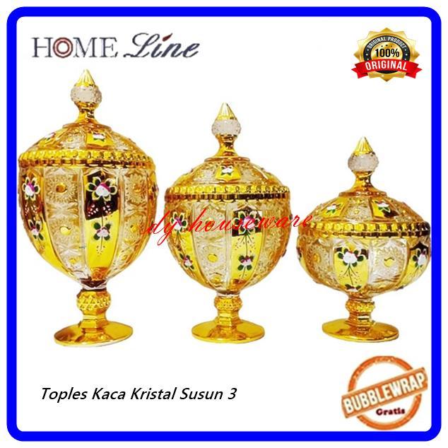 Toples Kaca Kristal Toples Piala Set Susun 3 Toples Lebaran Homeline