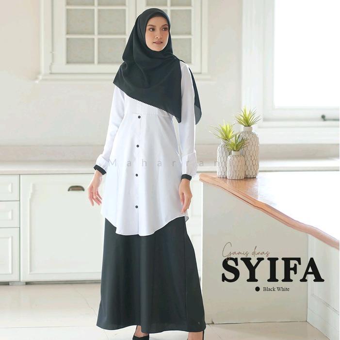 ASLI Seragam Dinas Hitam Putih Perempuan Pns Syifa Dress Maharani Bahan Katun Toyobo Nyaman Adem