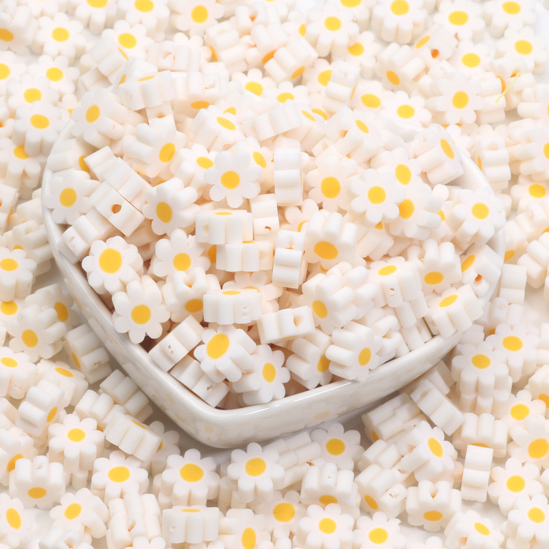 20-100Pcs Exquisite Daisy Flower Polymer Clay Beads White Bead For Jewelry Making Necklaces