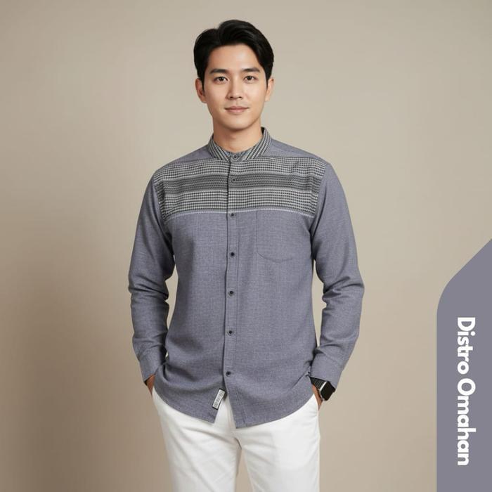 Kemeja Kemko Pria Dewasa Lengan Panjang Motif Songket Baju Koko Muslim Kain Katun Madinah Premium