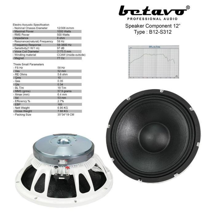 Speaker Komponen Betavo 12 inch B12-S312 voice coil 3 inch