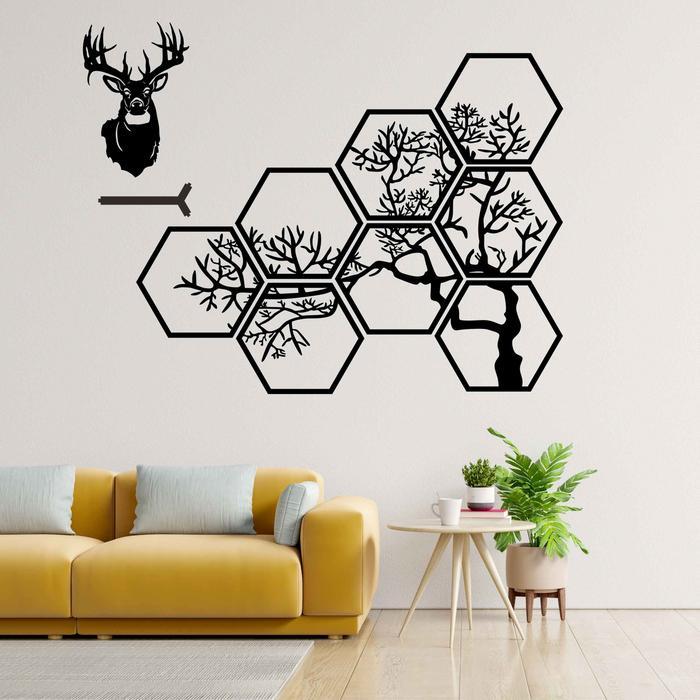 KREASIKAYU Dekorasi Hiasan Dinding Timbul Elegan Hexagonal rangkai model ranting pohon Kayu
