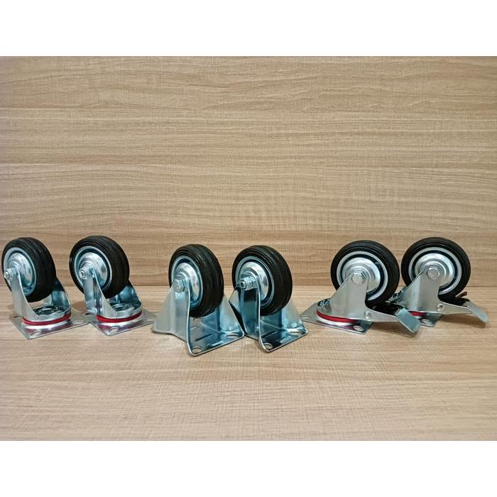 Roda Karet Troli / Roda Caster Mati / Hidup / Rem 3"