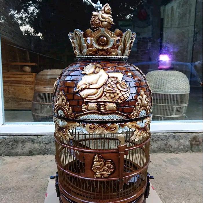 sangkar perkutut jati motif ukiran semar