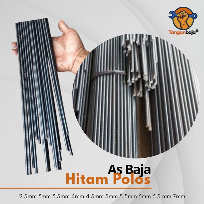 AS Baja Hitam Polos Diameter 2.5, 3, 3.5, 4, 4.5, 5, 5.5, 6, 6.5, 7 mm Panjang 1 Meter