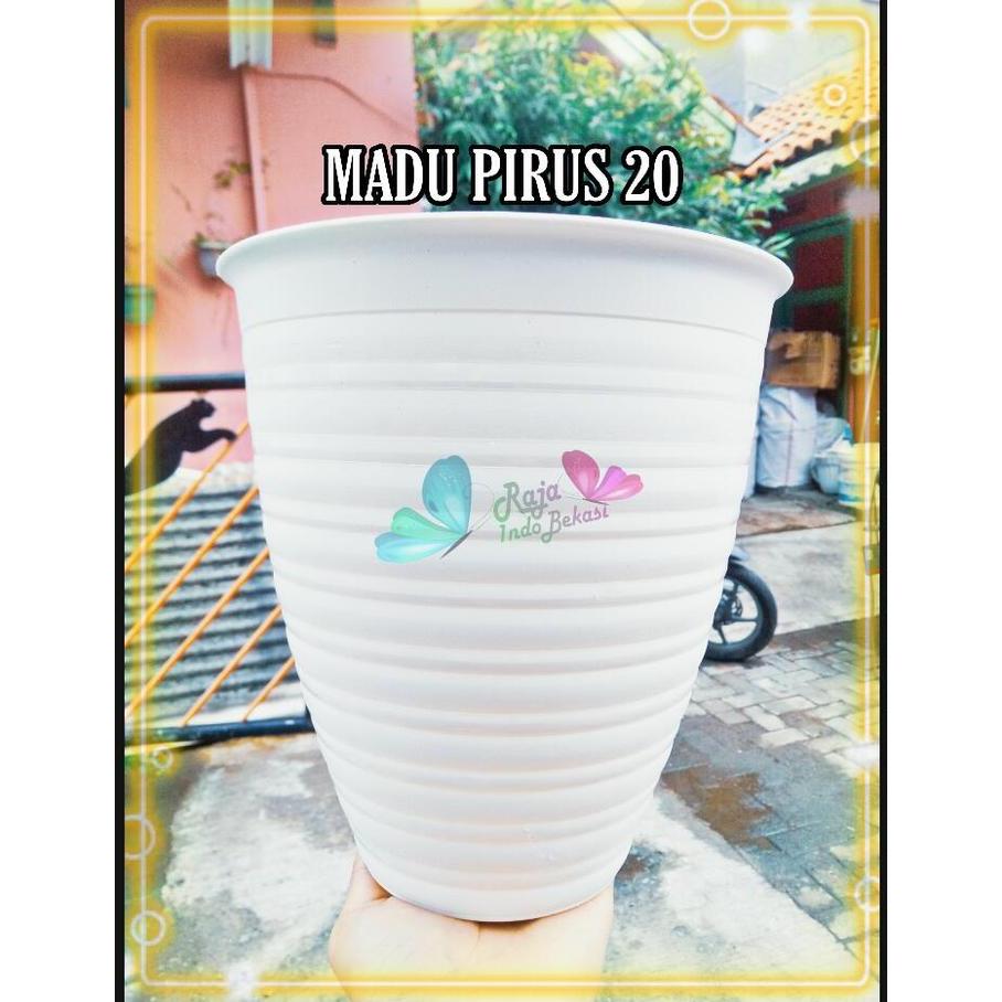 "New" POT MADU PIRUS 20 DIAMETER 18CM PUTIH - MOTIF TAWON TINGGI TIRUS 18 CM