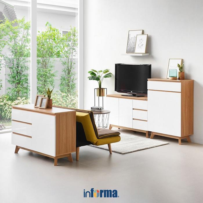 Informa Preston Kabinet 1 Laci & 2 Pintu - Putih Oak Kontainer Barang Tempat Arsip Box Serbaguna