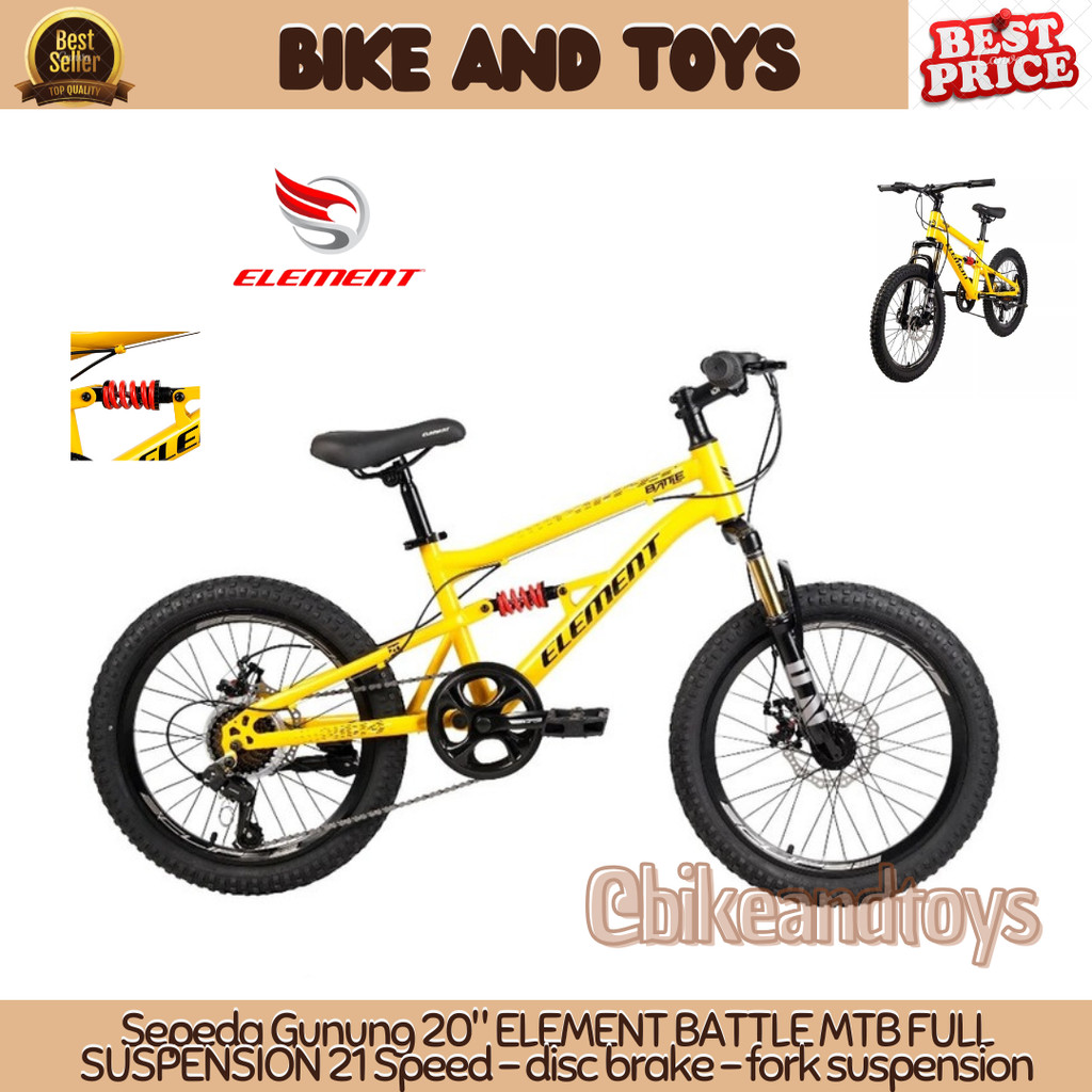 Sepeda Gunung 20" ELEMENT BATTLE MTB FULL SUSPENSION 21 Speed - disc brake - fork suspension - ORIGI