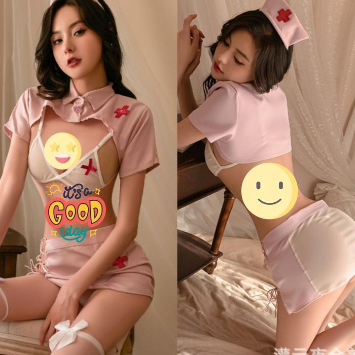 Diskon Seksi Cosplay Custom + G String NURSE PERAWAT SUSTER BAJU LINGERE DINAS MALAM