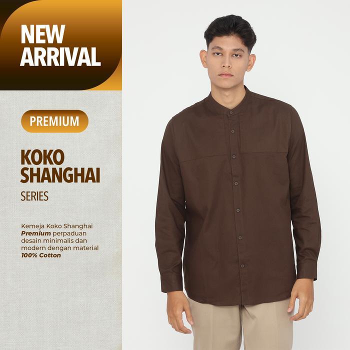 Erigo Koko Shanghai Premium Long Sleeve Zusman Mocha - Baju Koko Lengan Panjang Premium Katun Linen