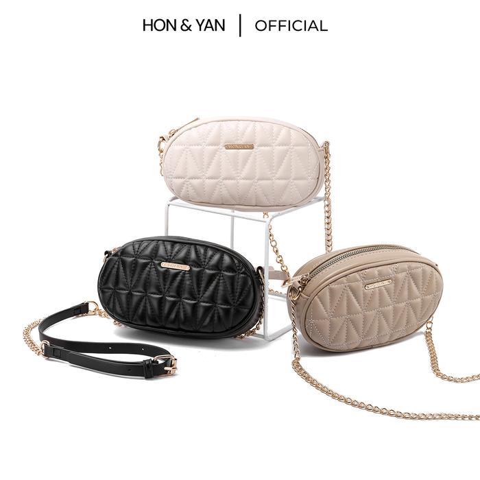 HONYAN Tas Selempang Wanita Kulit Slingbag Sling Bag Oval Bulat Branded Original Terbaru - Nuber