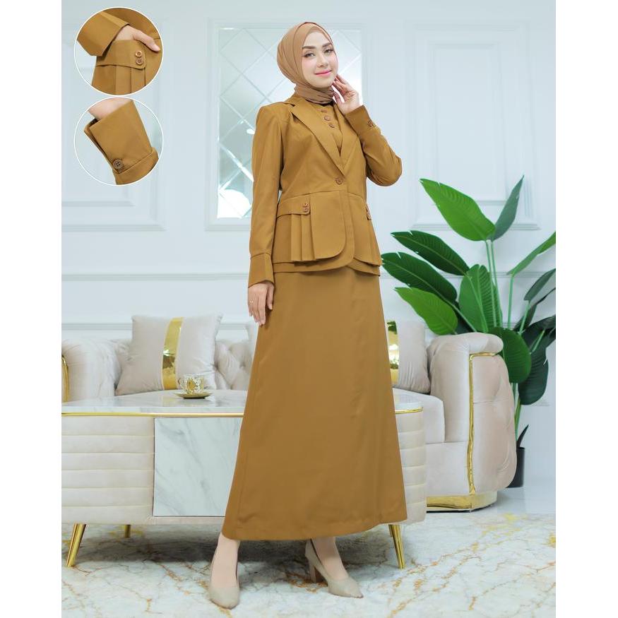 SERAGAM KERJA PEMDA WANITA ROMPI REMPEL KATUN SETELAN ROK SPAN/ROK.A/CELANA PANJANG FREE HIJAB