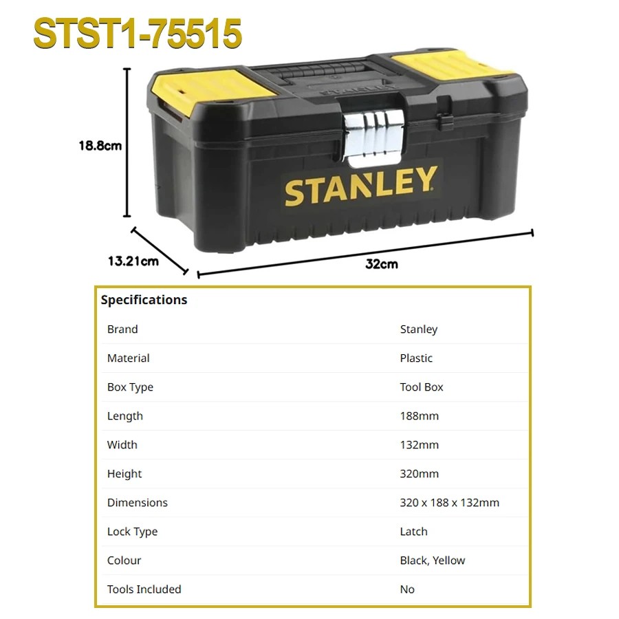 Stanley STST1-75515 Toolbox "Essential" with Metal Latches Portable Plastic Essential Toolbox with