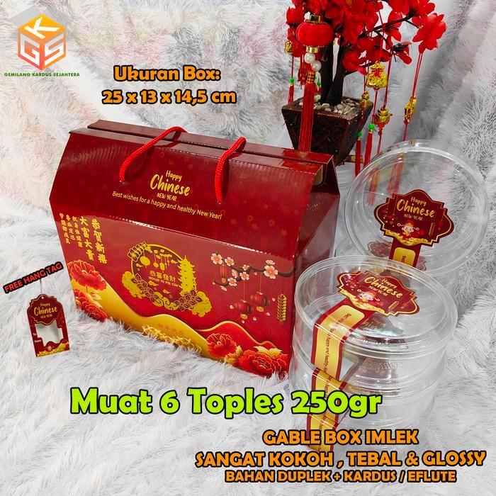 10pcs Box Imlek [FREE HANGTAG] Ukuran 6 Toples 250gr Box Buah Imlek Gable Box Imlek Box Hampers