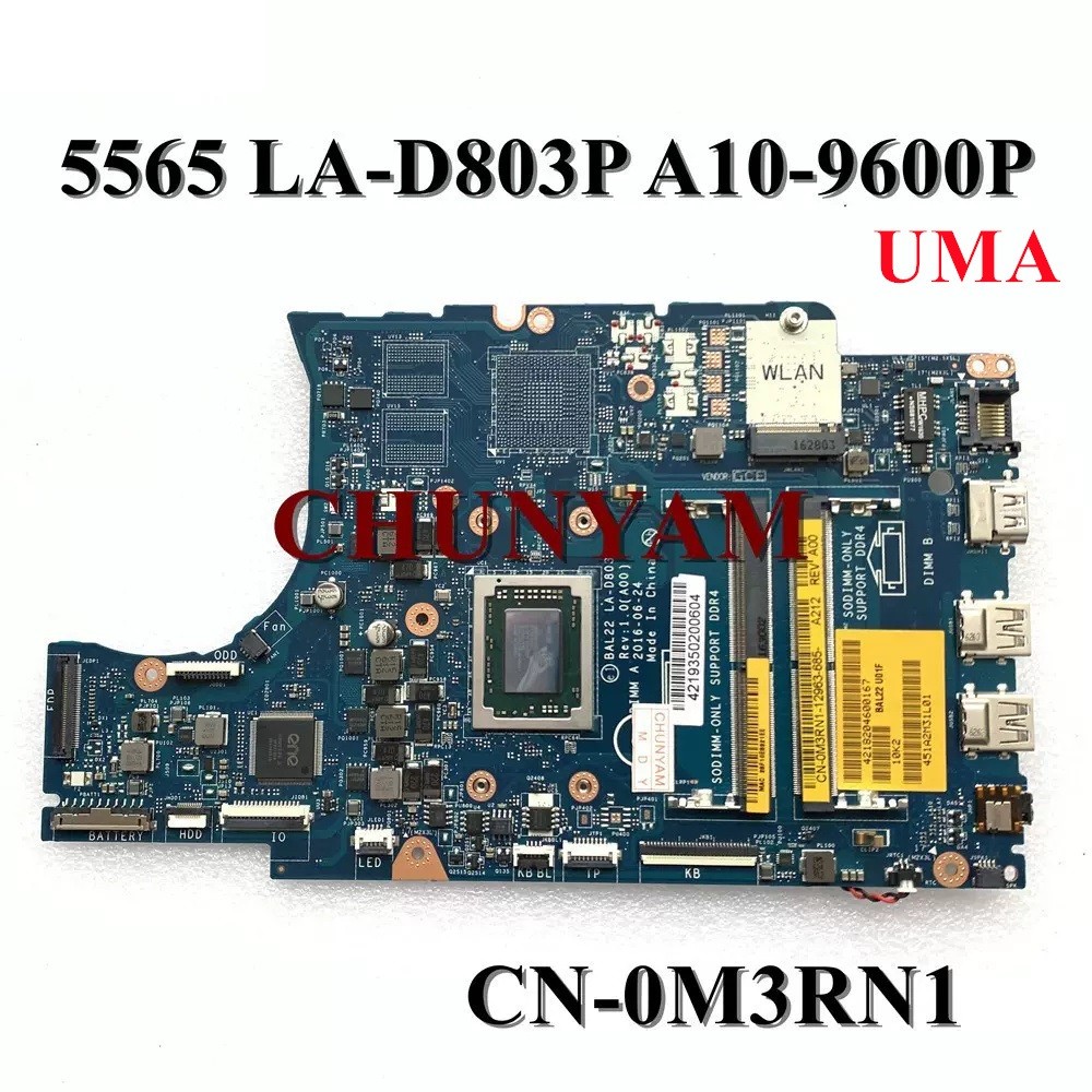 M3RN1 LA-D803P FOR Dell Inspiron 15 5565 Laptop Notebook Motherboard CN-0M3RN1 0M3RN1 Mainboard /CY