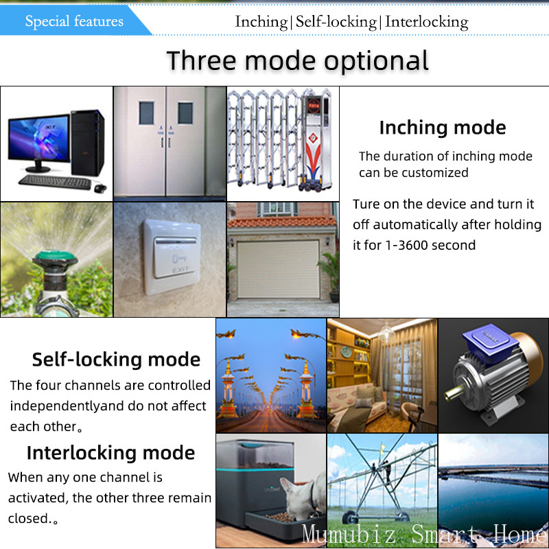 Tuya Smart 4G LTE Switch 12V/220V 4 Channel Intelligent Relay with RF433 MHz Remote Wireless