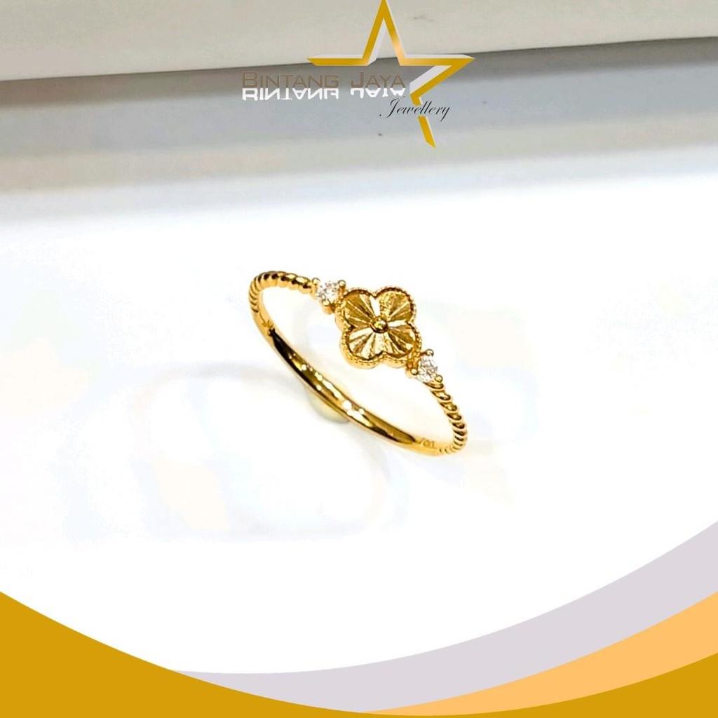 Cincin Emas Alhambra Dua Mata Putih Samping Lilit - Kadar 16K - Berat 1,23gr - Size 16 (LJ)