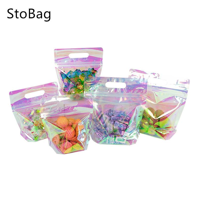 StoBag Laser Colored Transparent Zipper Tote Bag Packaging Snowflake Crisp Nougat Dessert Cookies