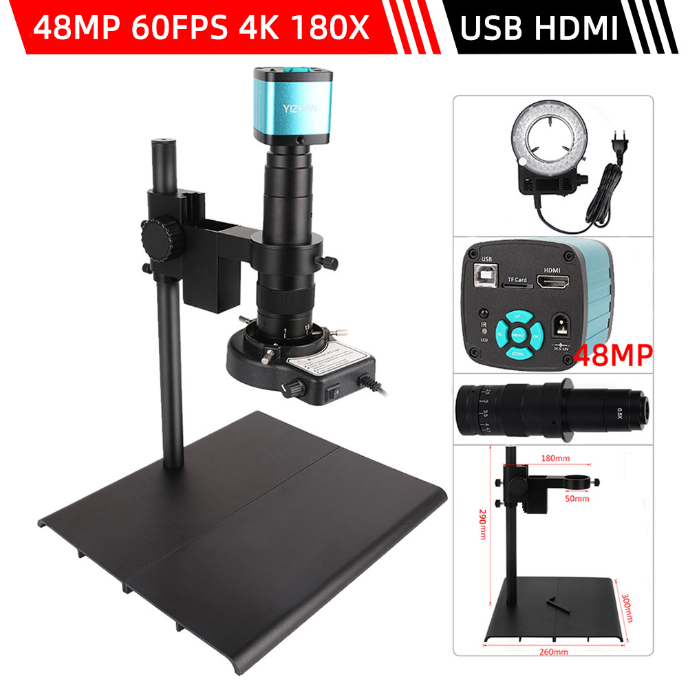 Mikroskop Digital HDMI 48MP 4K untuk Mikroskop Elektron Solder Elektronik Lensa 130x/180X Kamera Mik