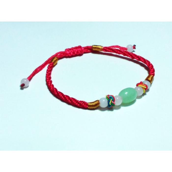 TERMURAH VeE Gelang Tali Merah Batu Giok Hijau Model 5-Oval - Gelang Terapi