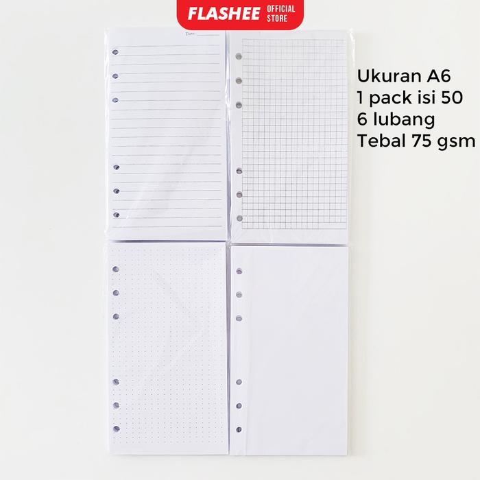 Flashee Loose Leaf A6 Isi Kertas Binder Kertas File A6 6 Ring B5 Bergaris Polos Grid Kotak Dot Titik
