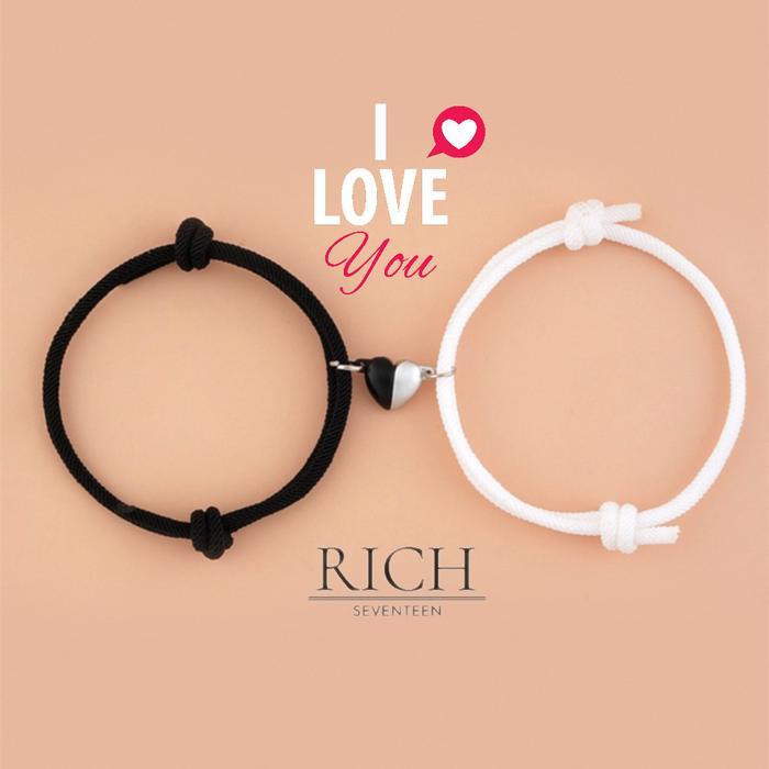 Gelang Couple Pria Wanita Magnet Hati Pasangan Sahabat B&W