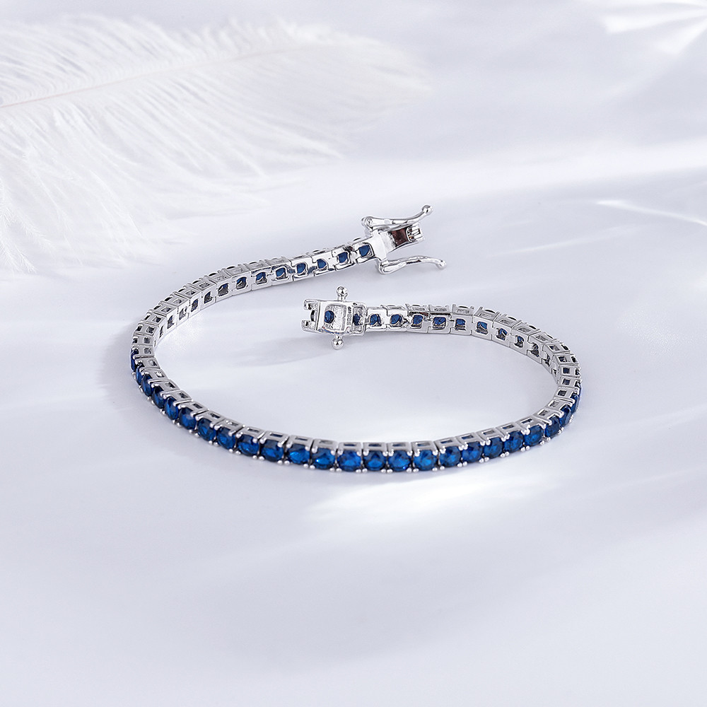 YLMyself Tennis Bracelet 925 Sterling Silver 3mm Montana Blue Sapphire CZ 15-21cm Hip Hop Gift
