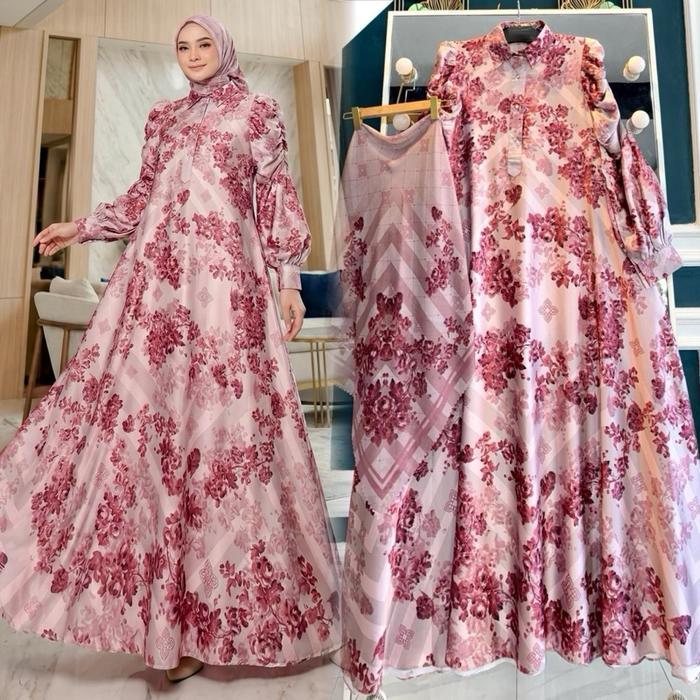 Gamis Dress Silk Sutra Set Hijab 6708 6709 7593 7592 All Size & Jumbo Ori By Audiba Terbaru
