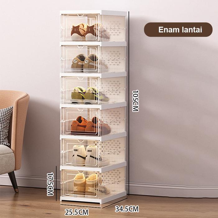 Rak Sepatu Lipat Rak Sepatu Susun Tertutup Lemari Sepatu Kotak Sepatu Transparan Tempat Sepatu