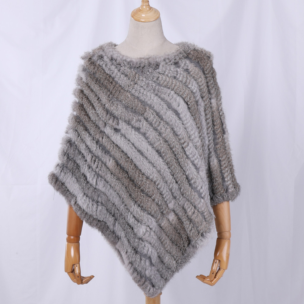 Genuine Rabbit Fur Knitted Natural Fur Poncho Fashion Wrap Coat Shawl Lady Scarf Natural Fur Wedding