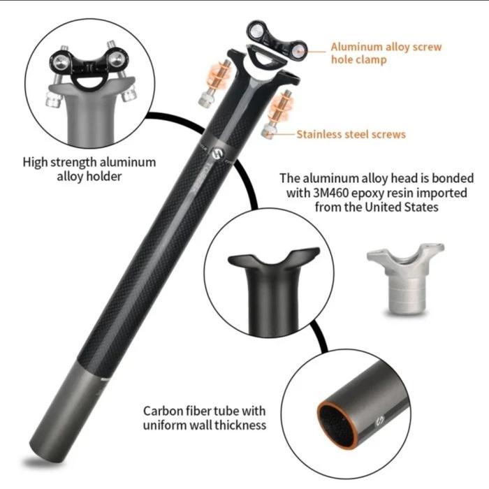 Seatpost Toseek 27.2 30.8 31.6 Carbon Ultra Light 400Mm Tiang Sadel Carbon Toseek