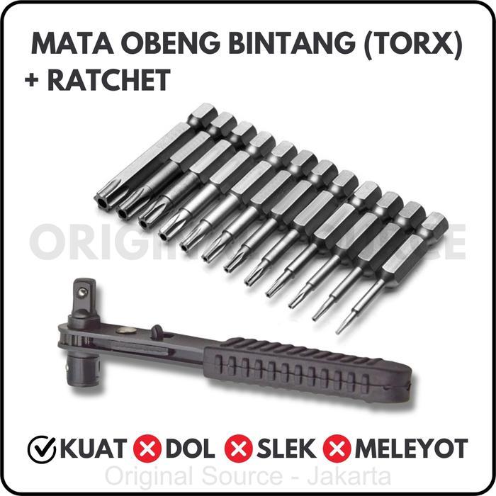 Mata Obeng Bor Kunci Bintang Torx Set + Ratchet Mini Hex Shank Magnetic Torx Bits