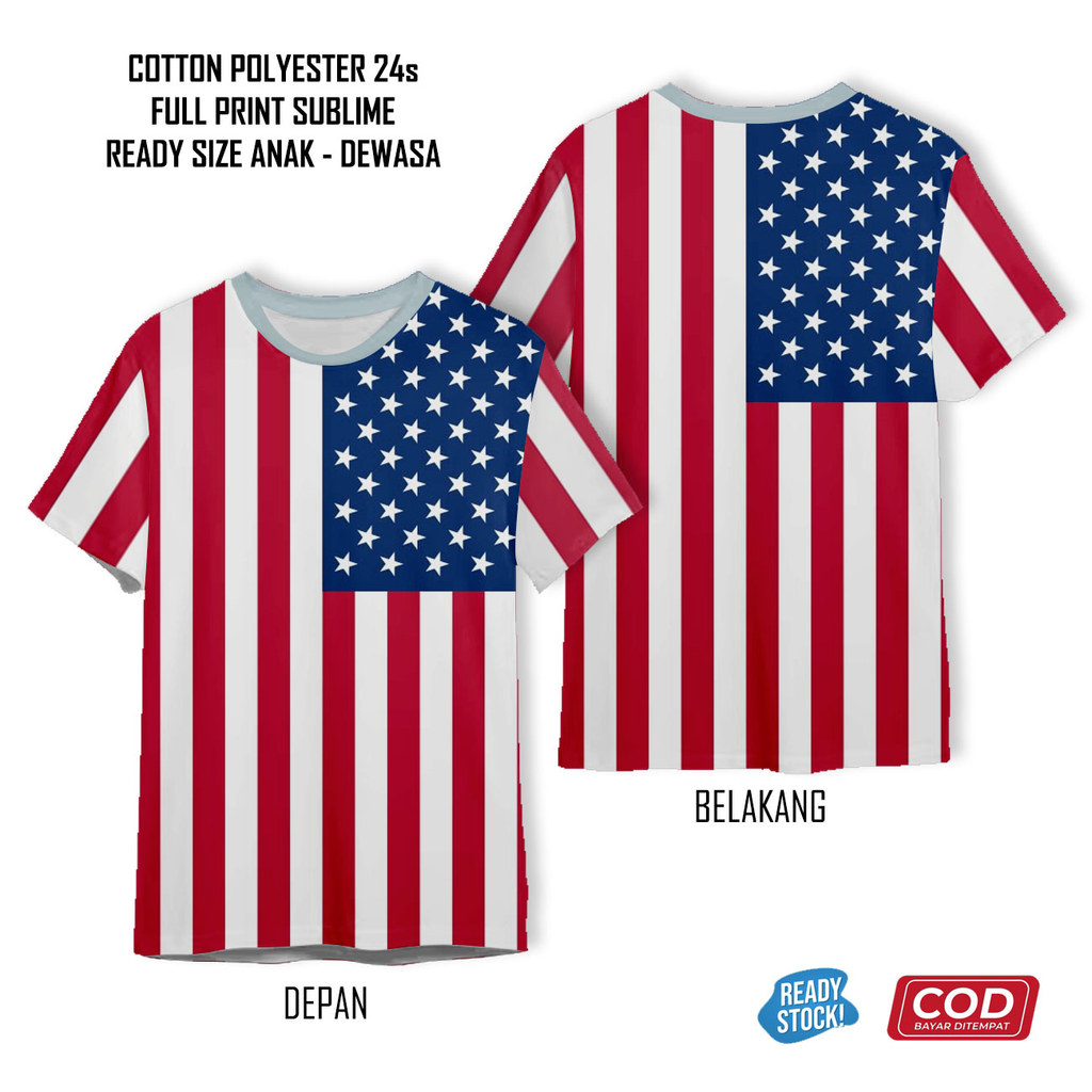 Kaos Bendera Amerika USA Inggris UK Jerman Germany Kanada Indonesia Monaco Full Printing Keren | Baj