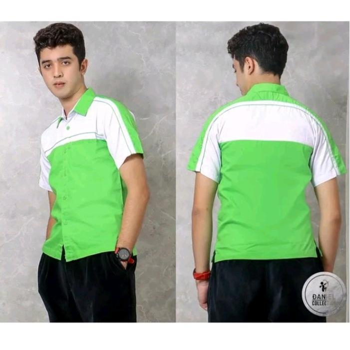 DNL Kemeja Seragam Kerja 044 Pria Wanita Kuning Hitam, Hijau Putih, Biru Putih Polos