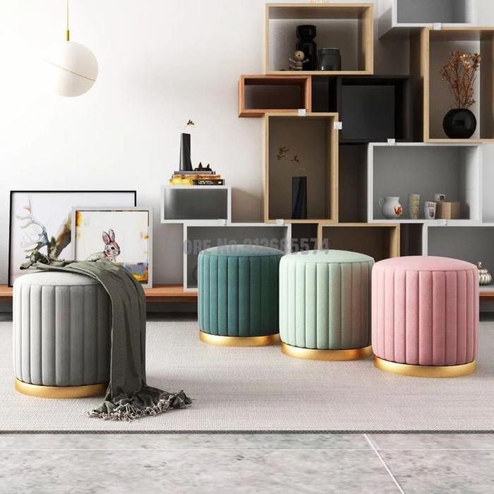 Kursi Sofa Stool Salur Luxury, Stool Velvet Premium Stool Bulat Kanvas, Kursi Rias, Stool Pengantin