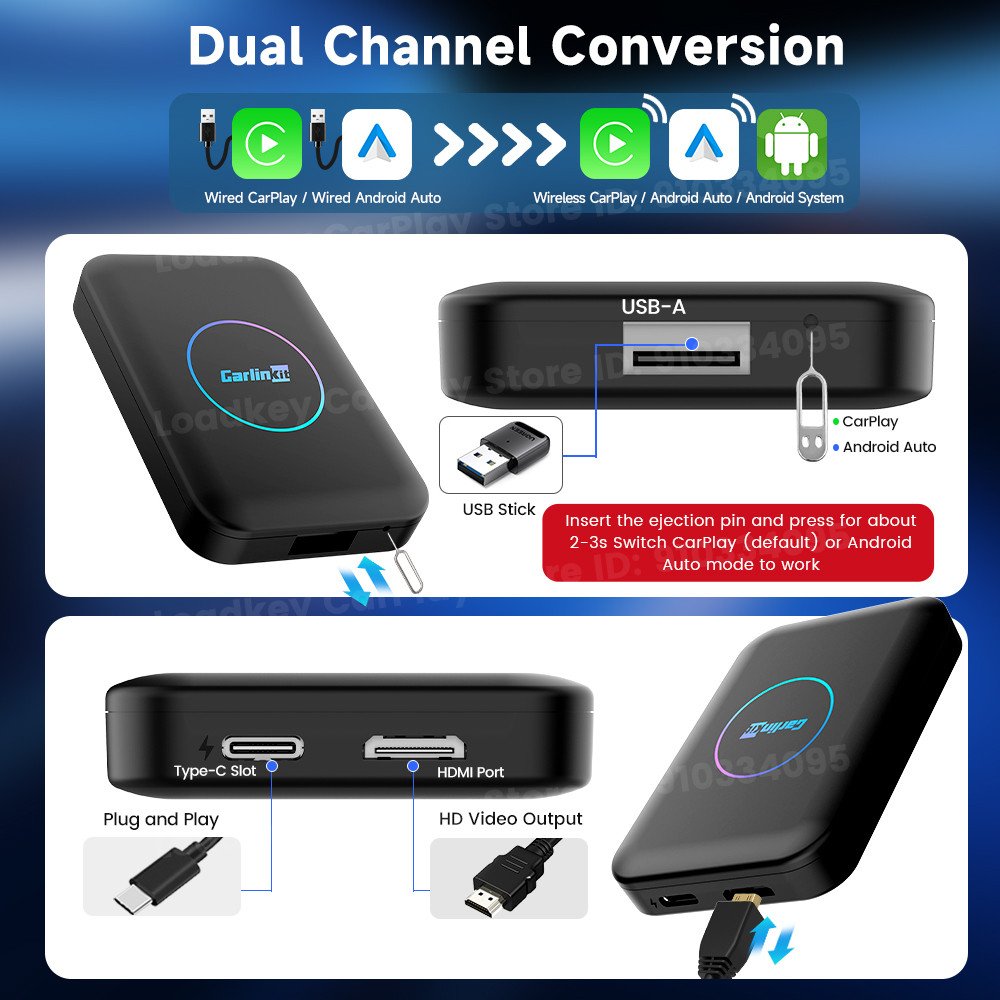 2026 CarlinKit LITE S Android TV Box Wireless Carplay Android Auto For Youtube Netflix Iptv HD