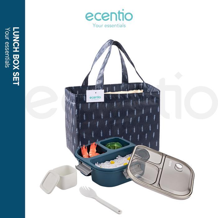 ecentio kotak makan 1.1L lunch box&tas bekal set anti bocor BPA free