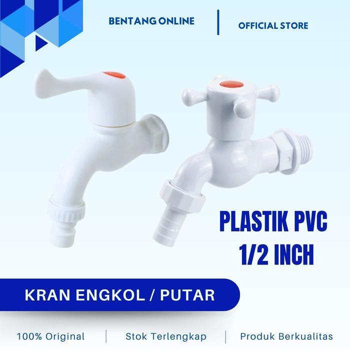 Kran Air Putar Engkol Plastik PVC 1/2 inch Bagus Keran Kamar Mandi Shower Cuci Piring Taman Cebol