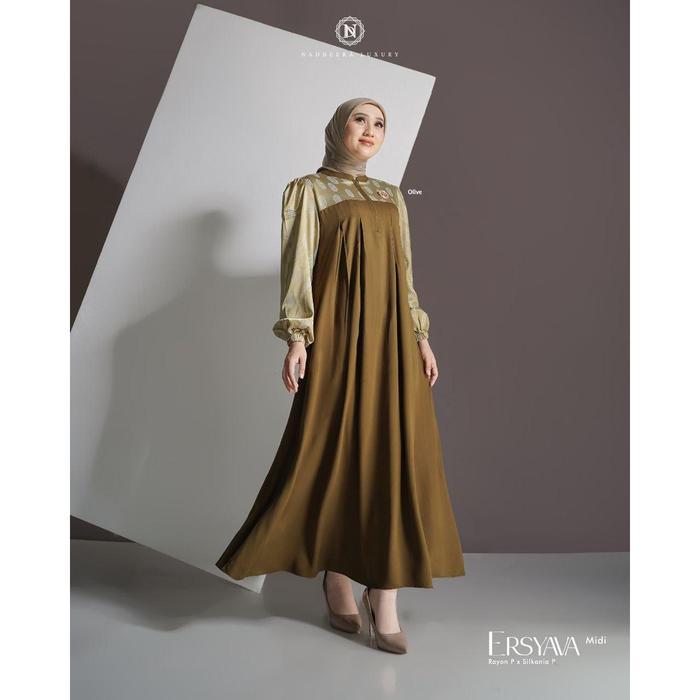 [BISA COD] ERSYAVA DRESS MIDI NADHEERA LUXURY GAMIS RAYON PREMIUM SP ERSYAVA NADHERA TERBARU