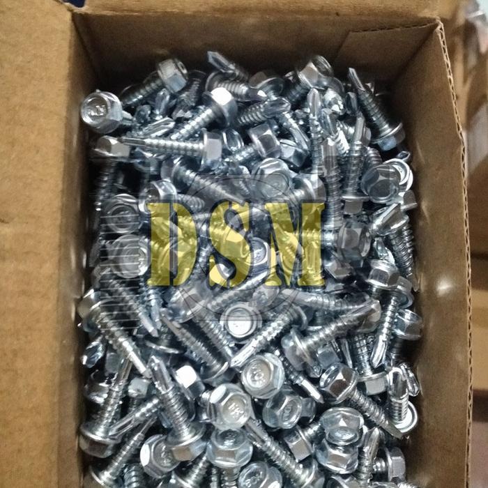 "New" (1 DUS) Sekrup Roofing Putih #10x16 / Baut Baja Ringan 1,5 CM / Hex Flange Self Drilling Screw