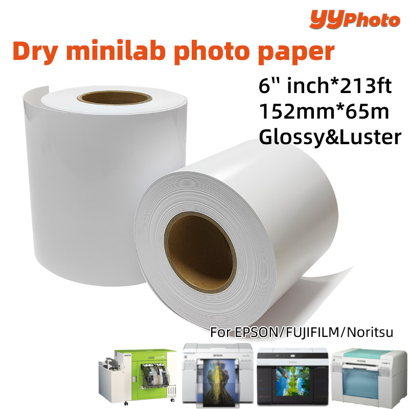 6"inch152 Dry minilab photo paper roll Glossy Luster satin 213ft dx100 de100 d800 for Epson FUJIFILM