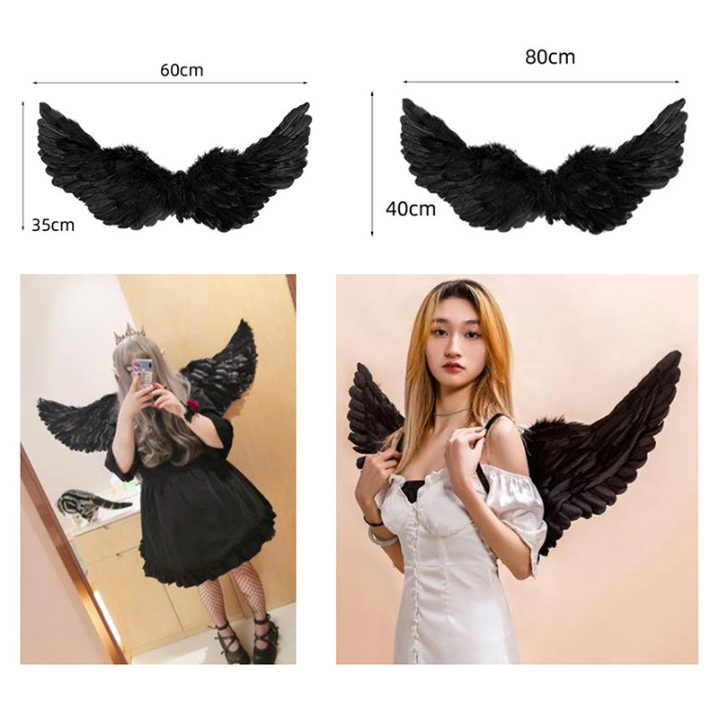 TERBARU 1 Pc Angel Wing White Black Feather Wings Adult Children Birthday Gift Cosplay Wing Stage Sh